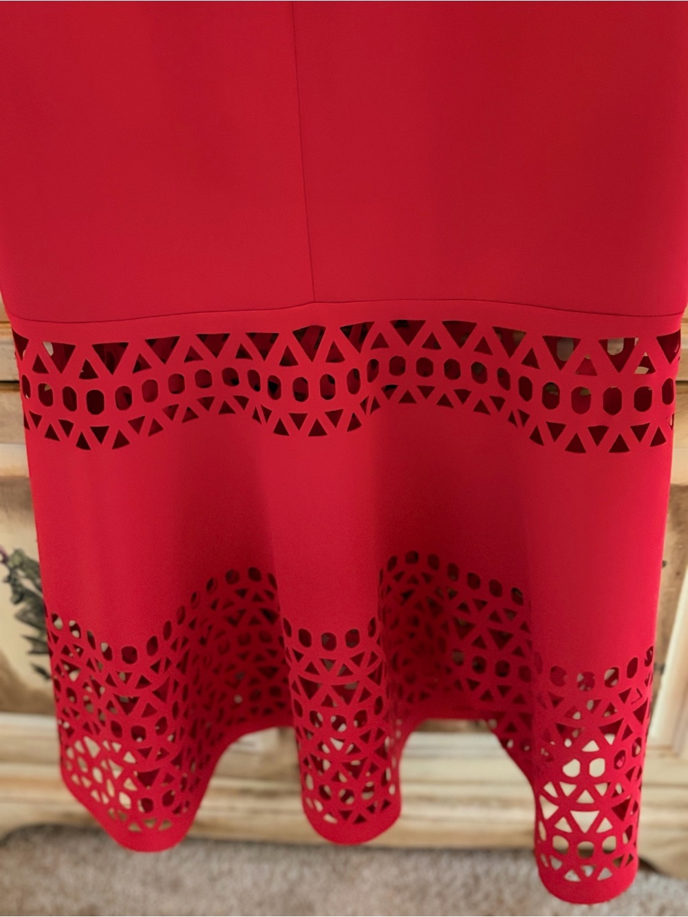 Eloquii Red Sleeveless Laser-Cut Evening Dress - Picture 3 of 6